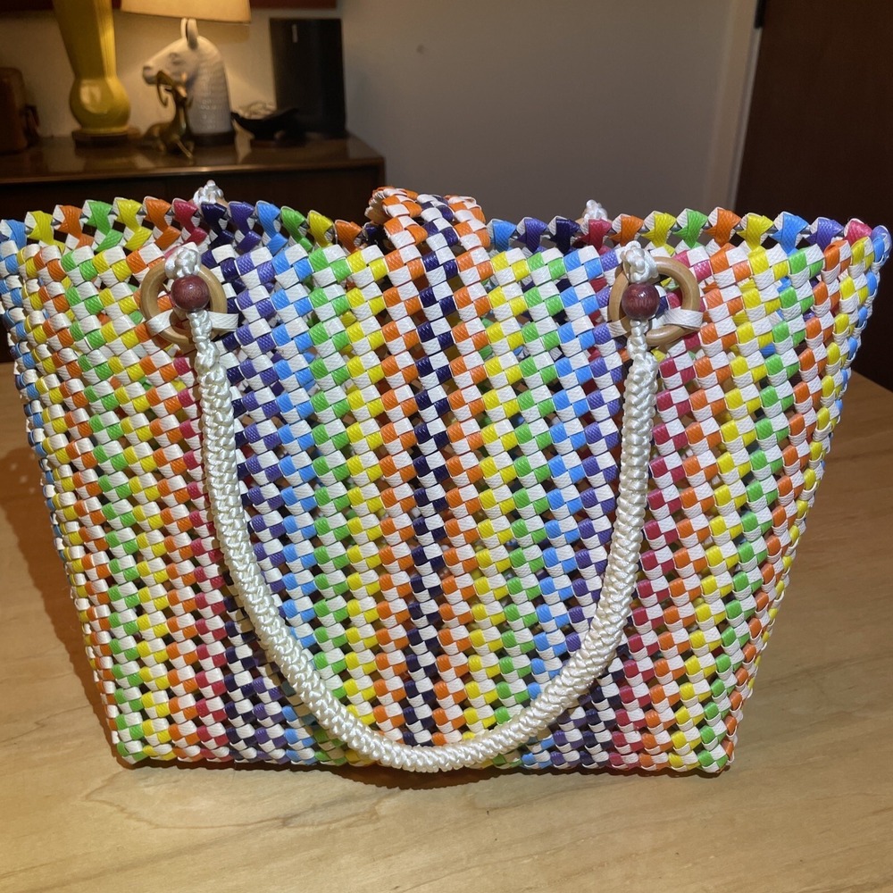 Mexican Artisan Handwoven Plastic Purse Hand Bag‎ Tote Colored - Picture 5 of 7